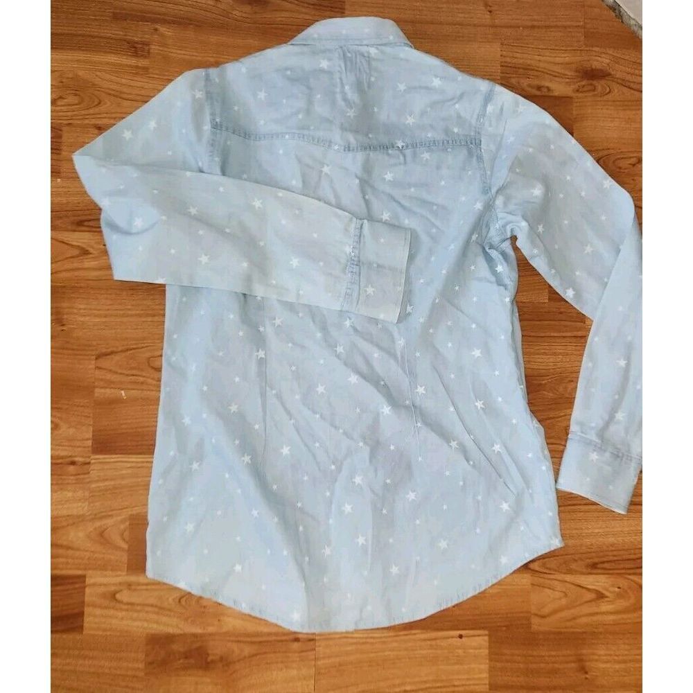 Cotton & Rye Women Small BLUE Stars‎ Western Pearl Snap Up Long Sleeve Shirt